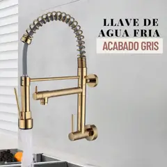 FRATELLI - GRIFERÍA DE COCINA RESORTE DOBLE PICO A LA PARED DORADO