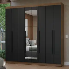 MADESA - Ropero Netuno 8 Puertas 4 Cajones 2 Espejos - MarrónNegroNegro