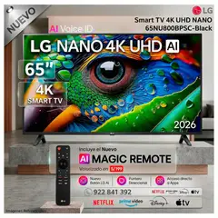 LG - Televisor LG 65" Pulg Nano 4K UHD AI Smart TV 65NU800BPSB - Modelo Nuevo