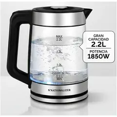 NATIONALIZER - Hervidor de Vidrio Borosilicato a Corriente Eléctrica NATIONALIZER NN-HV0611 2.2 Litros 1850W Base 360°