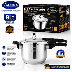 Valeska - Olla a presión Valeska de acero inoxidable 9 litros