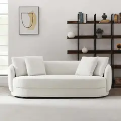 FORMAS HOME - Sofá Curvo 3 Cuerpos Murcia Tela Cielo Blanco Hueso