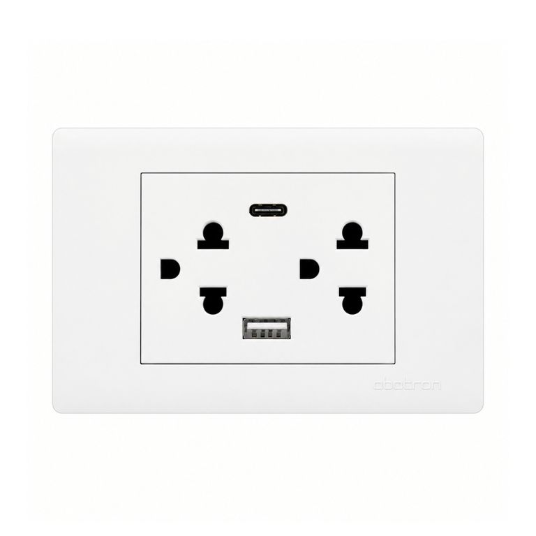 Tomacorriente Doble CTierra Doble Toma USB A y C Empotrable - Blanco