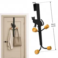 GENERICO - Perchero Colgador para Puerta Metal 4 Ganchos Negro