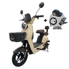 JEFF BIKE - BICIMOTO MODELO  EVO 929  + COMBO MOTERO COLOR BEIGE 60KM AUTONOMIA CON BATERIA DE GRAFENO