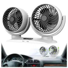 SEISA - Ventilador para Auto de Doble Cabezal 12V Giratorio - Blanco
