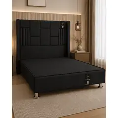 BARAKA HOME - CAMA TAPIZADA SIENA + BASE DE CAMA KOLPA 2 PLZ - NEGRO