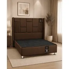 BARAKA HOME - Cama Tapizada Siena + Base de Cama Kolpa 2 Plz - Chocolate