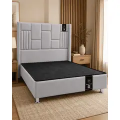BARAKA HOME - Cama Tapizada Siena + Base de Cama Kolpa 2 Plz - Gris Claro