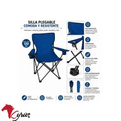 NO LOGO - Silla de Camping Plegable con Posavasos Azul