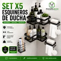 GENERICO - Set x5 Organizadores de Baño y Ducha Adhesivos De Acero Inoxidable Sin Taladro