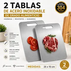 GENERICO - 2 TABLAS DE PICAR ACERO INOXIDABLE 25×15 CM DISEÑO PREMIUM