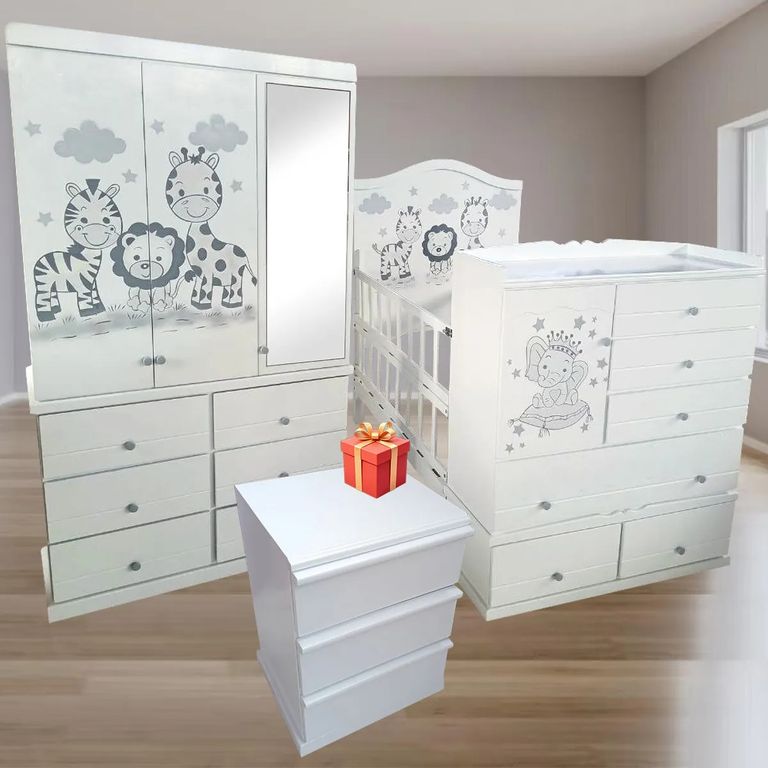 Juego de dormitorio cama cuna + ropero regalo velador blanco