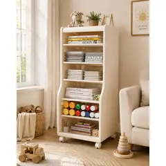 GENERICO - Librero Infantil Amplio Con Ruedas  Organizador de Libros Beige
