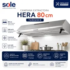 Sole - Campana Extractora Sole Hera 80 cm TURE20CO 3 Niveles y Luz LED
