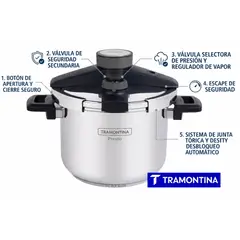 TRAMONTINA - OLLA A PRESION DE TRAMONTINA DE ACERO INOXIDABLE 6 LITROS , SEGURA Y GARANTIA