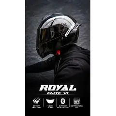 ROYAL - Casco Moto Royal Elite Vi Negro Brillo Talla L