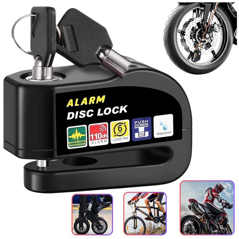 Candado de Disco Antirobo Con Alarma Seguridad Moto Bicicletas Scooter
