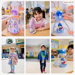 GENERICO - PACK X2 TOMATODO NIÑO Y NIÑA 500ML BOTÓN PULSADOR CON CORREA AJUSTABLE IDEAL PARA TODA OCASIÓN