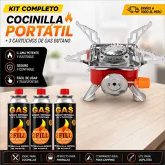 DRAGON - Kit Cocinilla Portátil + 3 Cartuchos de Gas Butano Refinado