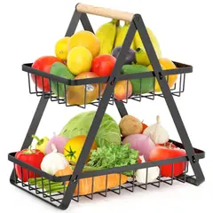 OEM - Frutero Organizador Triangular de 2 Niveles con Asa de Madera