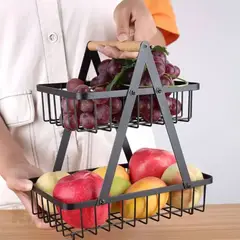 OEM - Frutero Organizador Triangular de 2 Niveles con Asa de Madera