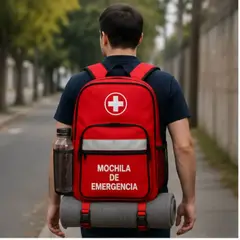 GENERICO - Mochila de emergencia con cinta reflectiva y 5 compartimientos Rojo