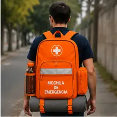 GENERICO - Mochila de emergencia con cinta reflectiva y 5 compartimientos  Naranja
