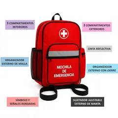 GENERICO - Mochila de emergencia con cinta reflectiva y  6 organizadores 20LT