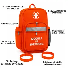 GENERICO - Mochila de emergencia con cinta reflectiva y  6 organizadores 20LT