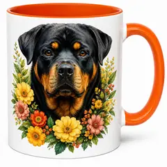 GENERICO - Taza mug pet lover de cerámica diseño perro rottweiler naranja