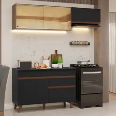 MADESA - Mueble de Cocina Integral Reims 190 cm con Encimera - NegroMarrón