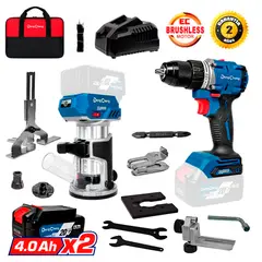 DONGCHENG - Combo Dongcheng DCKIT49BK Brushless Inalambrico Ruteadora de Mano + Taladro Atornillador Percutor