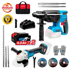 DONGCHENG - Combo Dongcheng DCKIT12.02BK Rotomartillo SDS-Plus 2.7J + Amoladora 4.5 » + 2 Bat 4ah + 1 Cargador