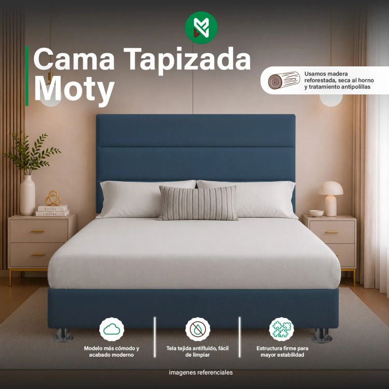 Cama Tapizada Moty - 1.5 Plz - Azul