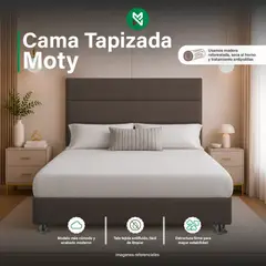 MUEBLES MACRUMO - Combo Cama Tapizada Moty + Colchón Semiortopédico - 2 Plz - Marrón