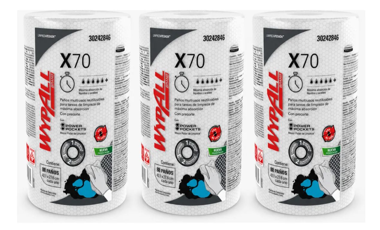 Paño Wypall X70 de Limpieza Blanco PACK X3