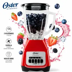 OSTER - Licuadora Oster Roja 2 velocidades Vaso de vidrio BLSTKAGRPB