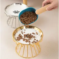 GENERICO - PLATO DE CERÁMICA ELEVADO ESTAMPADO PARA GATOS DORADO