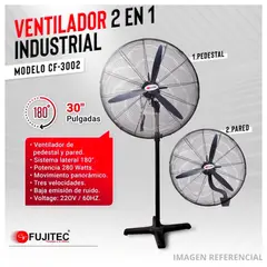 FUJITEC - Ventilador Industrial Fujitec CF-3002 30" 2 en 1 Pared y Pedestal 280W Negro