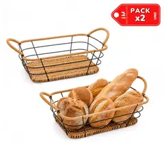 INSPIRA MARKET - Cesta Panera Organizadora Multiuso Rectangular con Asas para Cocina, Mesa y Desayuno Packx2