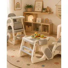GENERICO - Silla de Comer Infantil Convertible en Escritorio 3 en 1 con Pizarra Acrílica y Mesa para Bloques