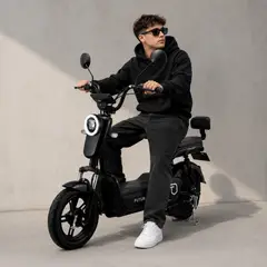 FUTUR - Bicimoto Eléctrica OXEN de Litio, 25kmh, 35km, 350W Negro - Batería Extraíble