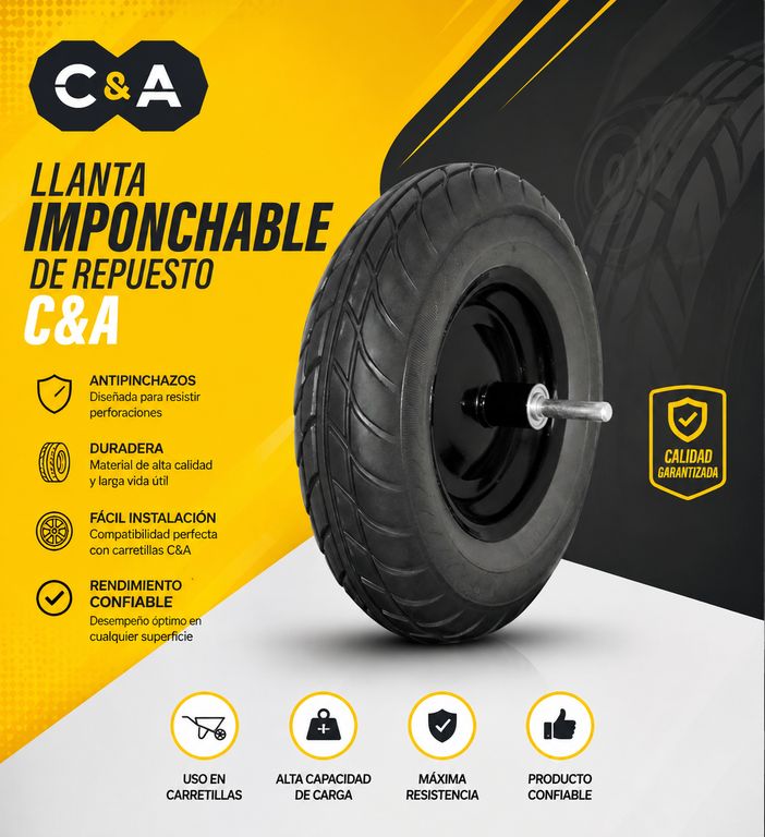 LLANTA IMPONCHABLE DE REPUESTO PARA CARRETILLA CON ARO C&A