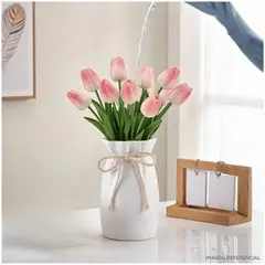PIA HOME - Jarrón Decorativo Blanco de Ceramica