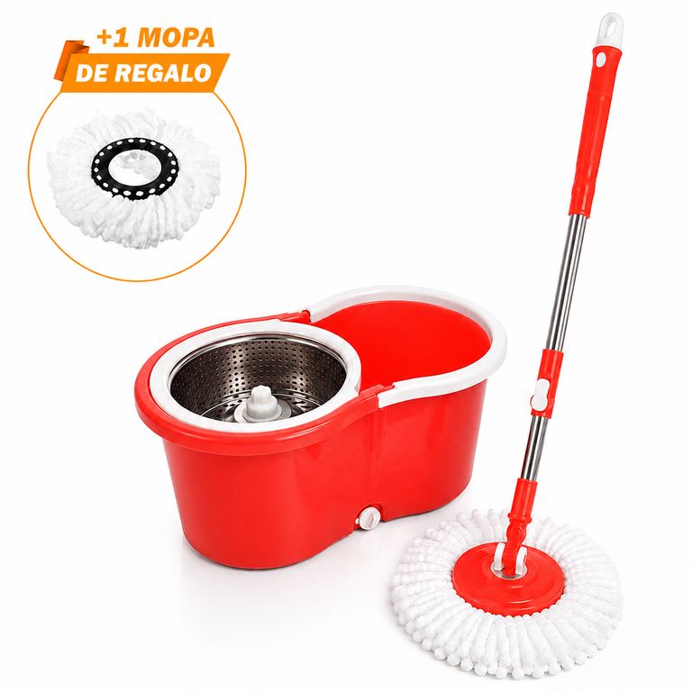 Trapeador con Escurridor Giratorio Automático con Mopa de Regalo Rojo WW1