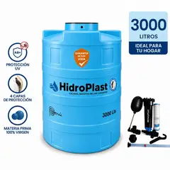 HIDROPLAST - TANQUE DE AGUA CELESTE 3000 LITROS  HIDROPLAST + ACCESORIOS COMPLETOS