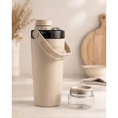 GENERICO - Tomatodo  Gris con Asa de Acero Inoxidable 650 ml con Compartimento Multifuncional