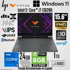 HP - Laptop HP 15-FA2029LA Intel Core i7-13620H 24GB RAM 1TB SSD RTX 5050-8GB 15.6"  FHD 144Hz