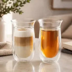 GENERICO - 4 Vasos de Vidrio Doble Fondo 250 ml
